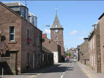 view of Queen Street Coupar Angus facing the Tolbooth Steeple