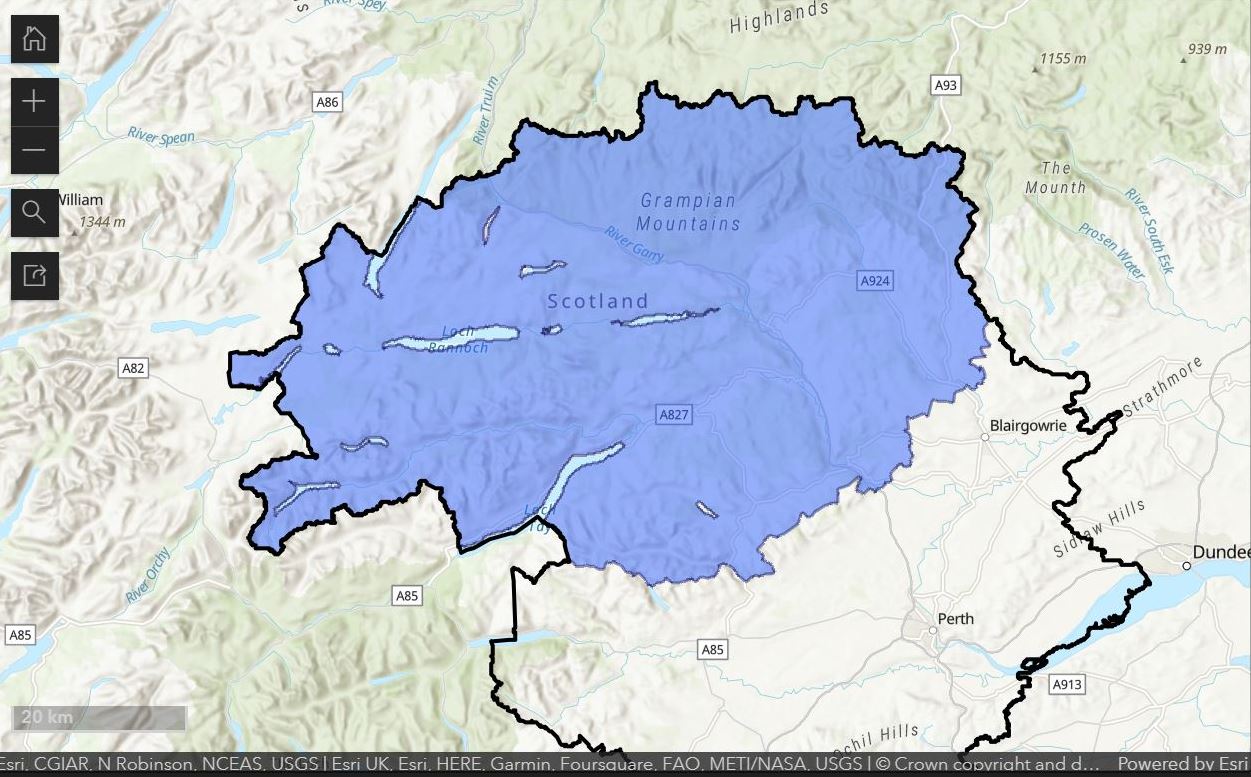 Map showing the proposed Short-Term Let Control Area for Northern Perthshire